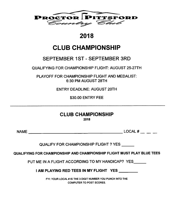 2018 Club Championship Applications - Now Available - Due August 20th