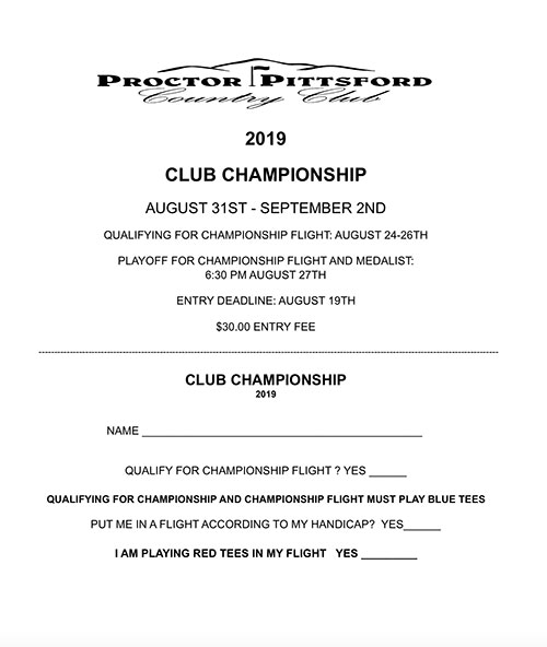 2019 Men's Club Championship - 8/31-9/2 - Applications Now Available