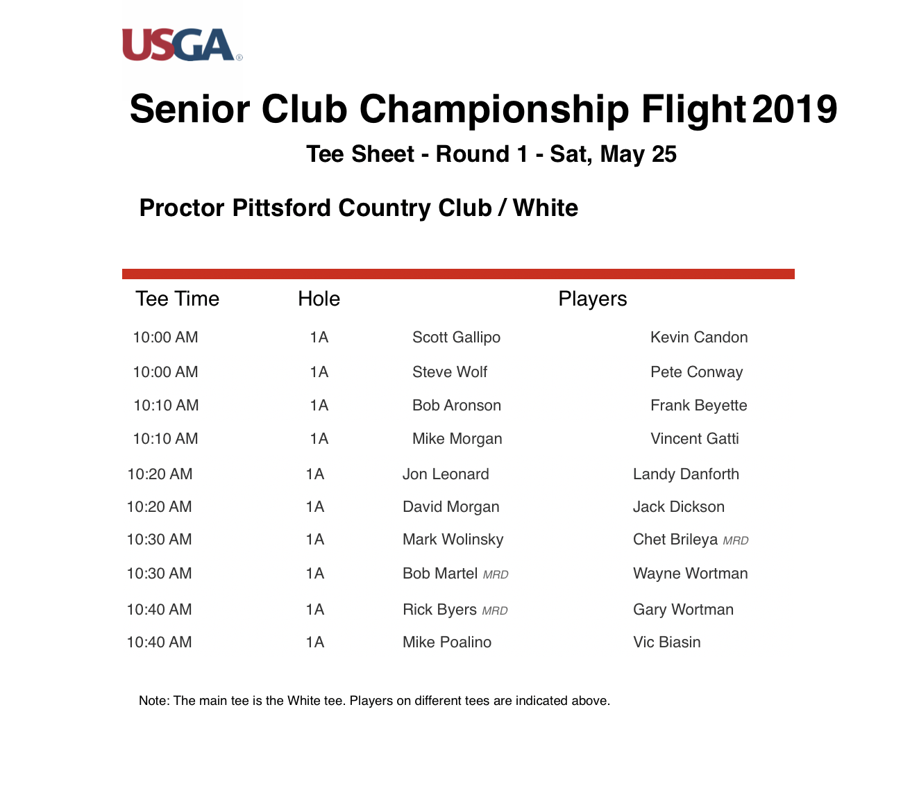 2019 Senior Club Championship-Saturday Tee Times