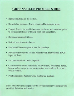 2018 Greens Club Summary