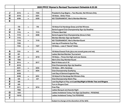 2020 Women's Tournament Schedule-Modified 6/23/20