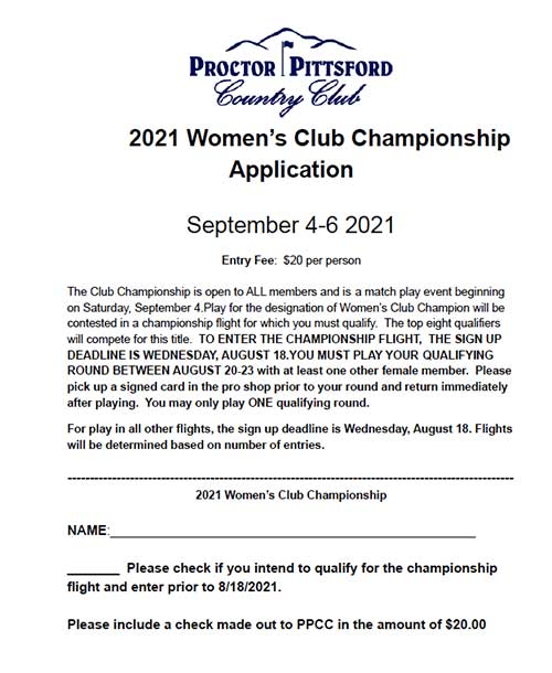 2021 Ladies Club Championship-Applications Now Available