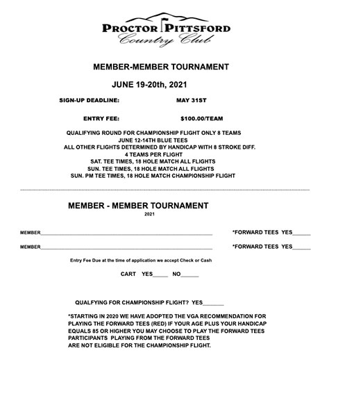 2021 Men's Member-Member Tournament - June 19-20 - Applications Now Available