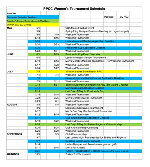 2022 Women's Tournament Schedule