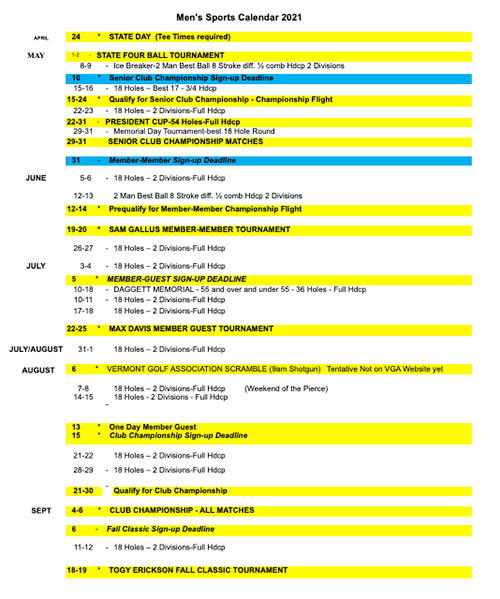 2021 Men's Tournament Schedule