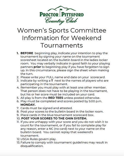 Women's Weekend Tournament Info